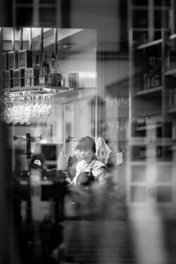 through the window