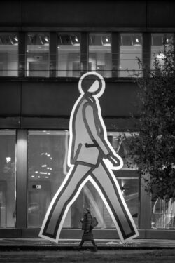 "Walk in the City" (Julian Opie 2015) and a lady that walks in the city too